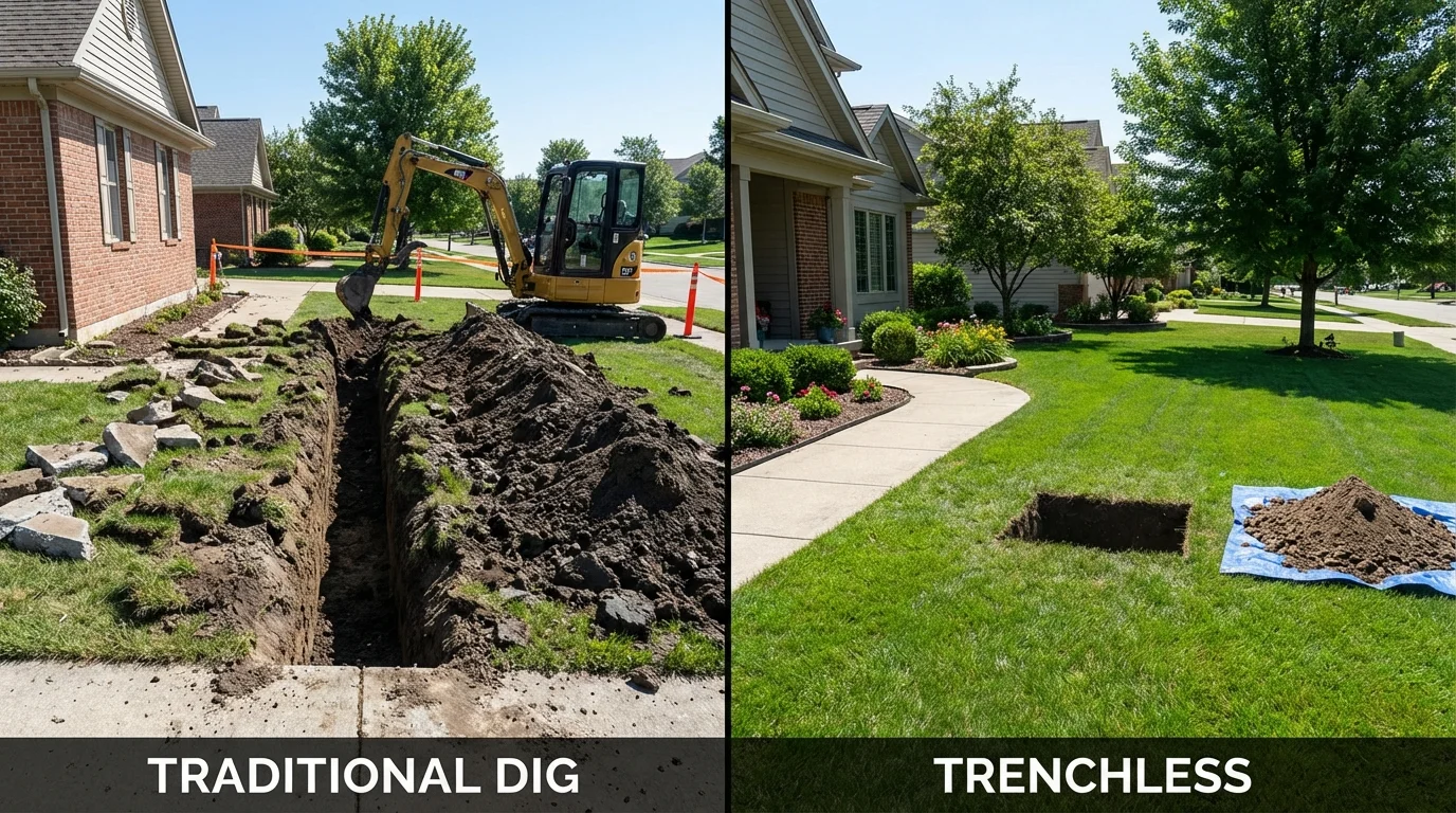 Trenchless sewer repair with minimal yard damage versus traditional excavation in Loveland, OH
